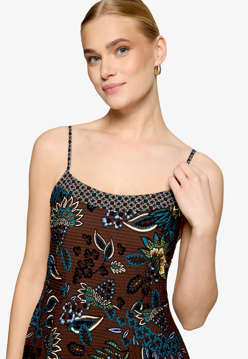 Kleid Lang ohne Arm, Brown/Petrol