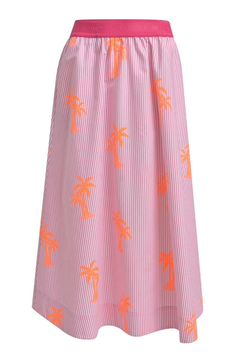 MIDI SKIRT W ELASTIC WB, PINK PRINT