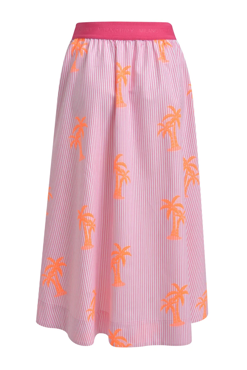 MIDI SKIRT W ELASTIC WB, PINK PRINT