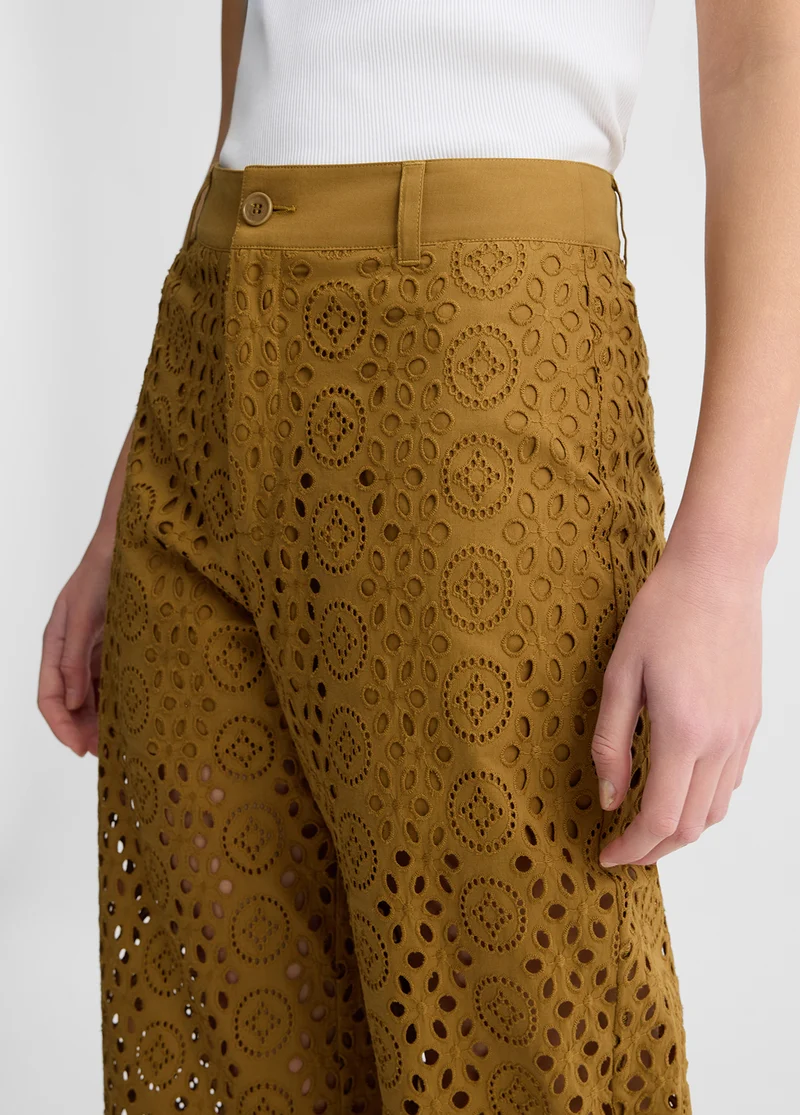 Cropped Trousers with Embroidery
