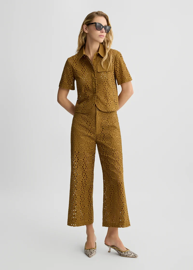 Cropped Trousers with Embroidery