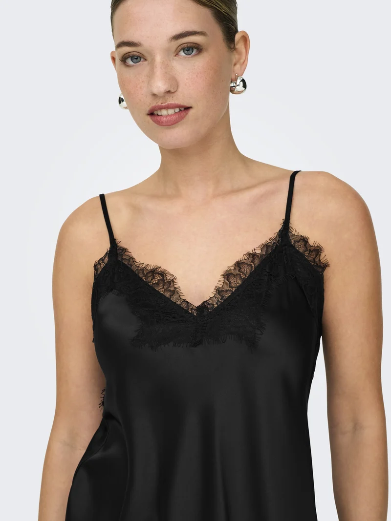ONLBELLA STRAP SATIN LACE DRESS WVN, Black