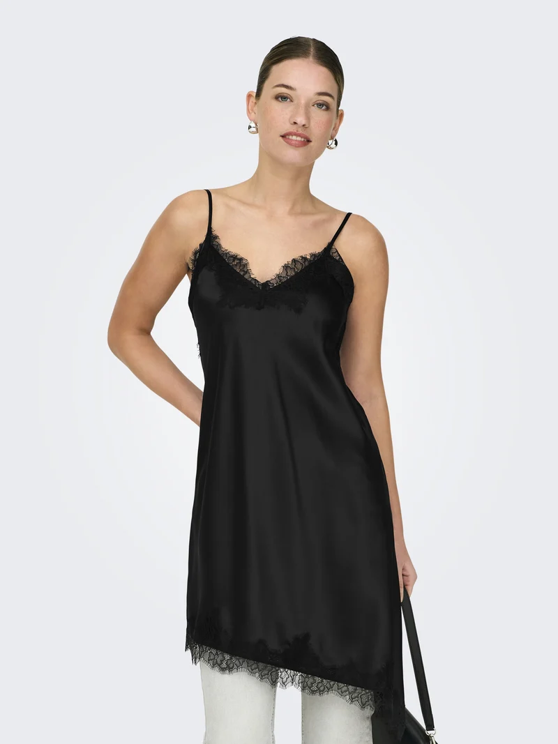 ONLBELLA STRAP SATIN LACE DRESS WVN, Black
