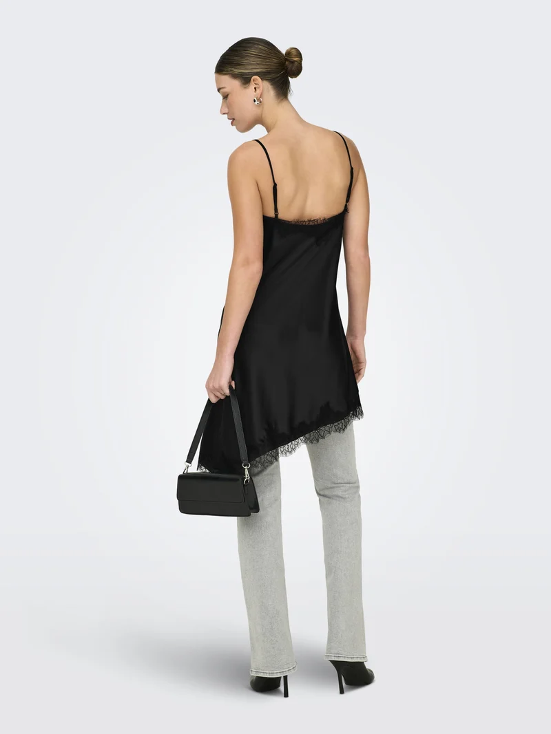ONLBELLA STRAP SATIN LACE DRESS WVN, Black