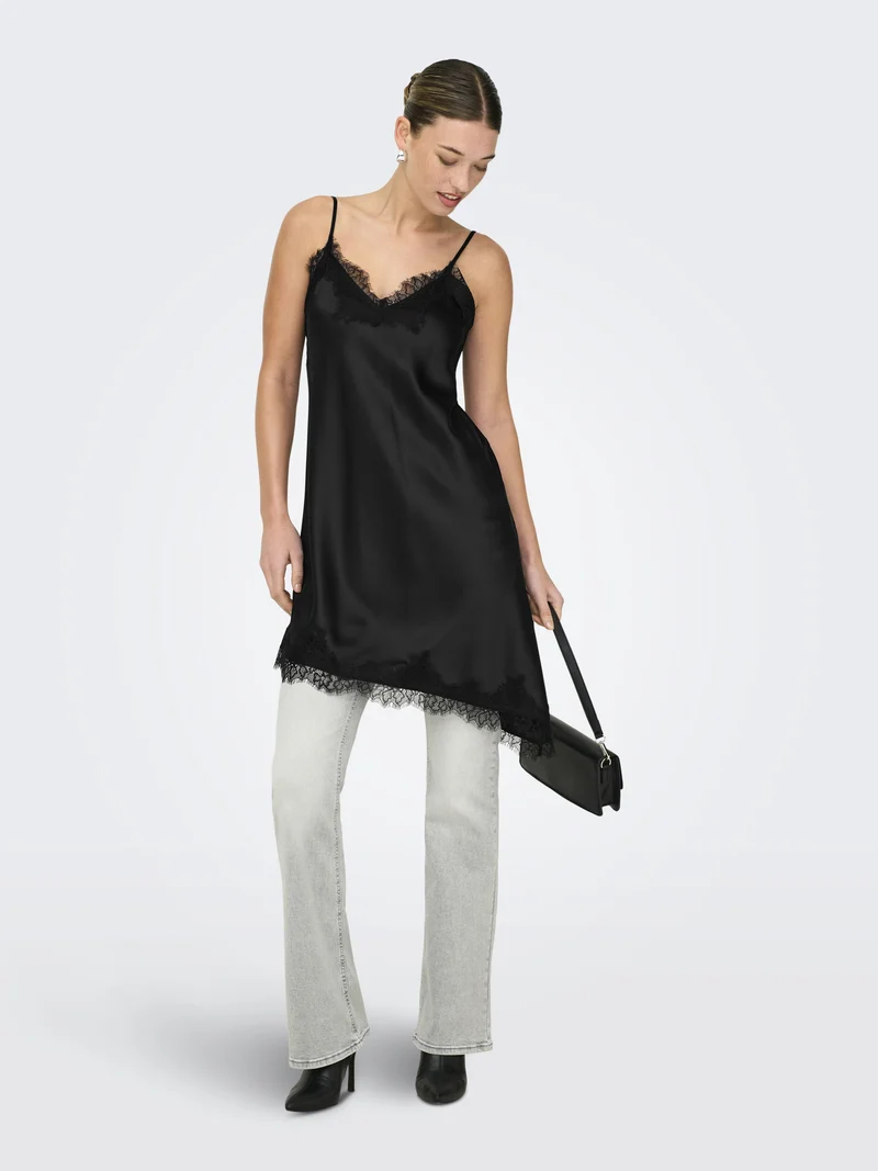 ONLBELLA STRAP SATIN LACE DRESS WVN, Black