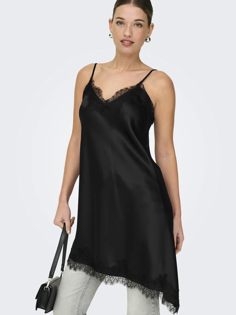 ONLBELLA STRAP SATIN LACE DRESS WVN, Black