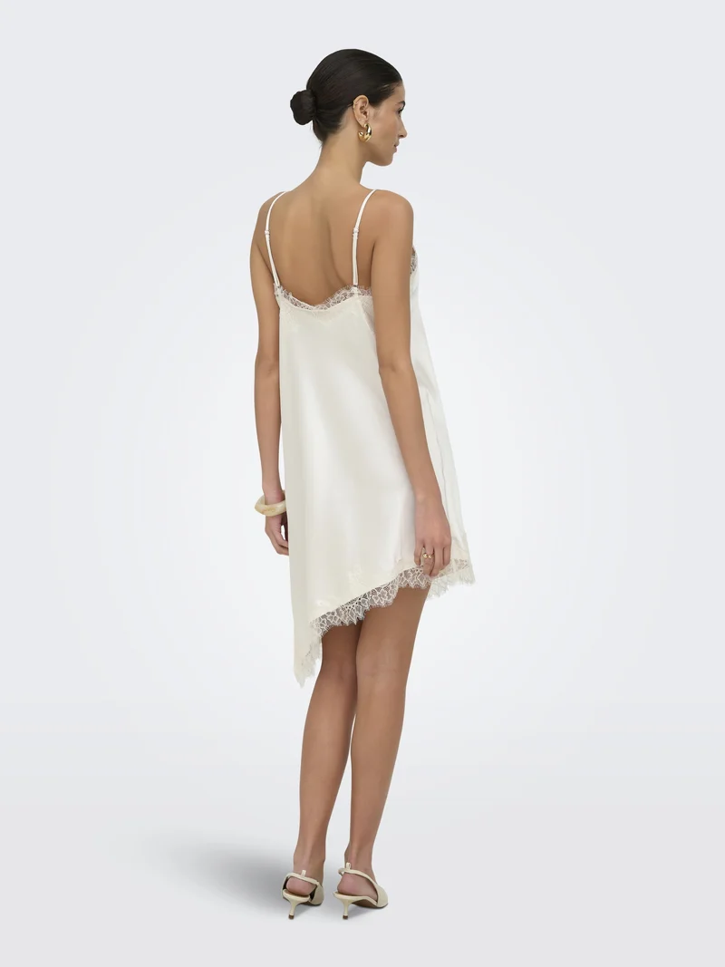 ONLBELLA STRAP SATIN LACE DRESS WVN, Cloud Dancer