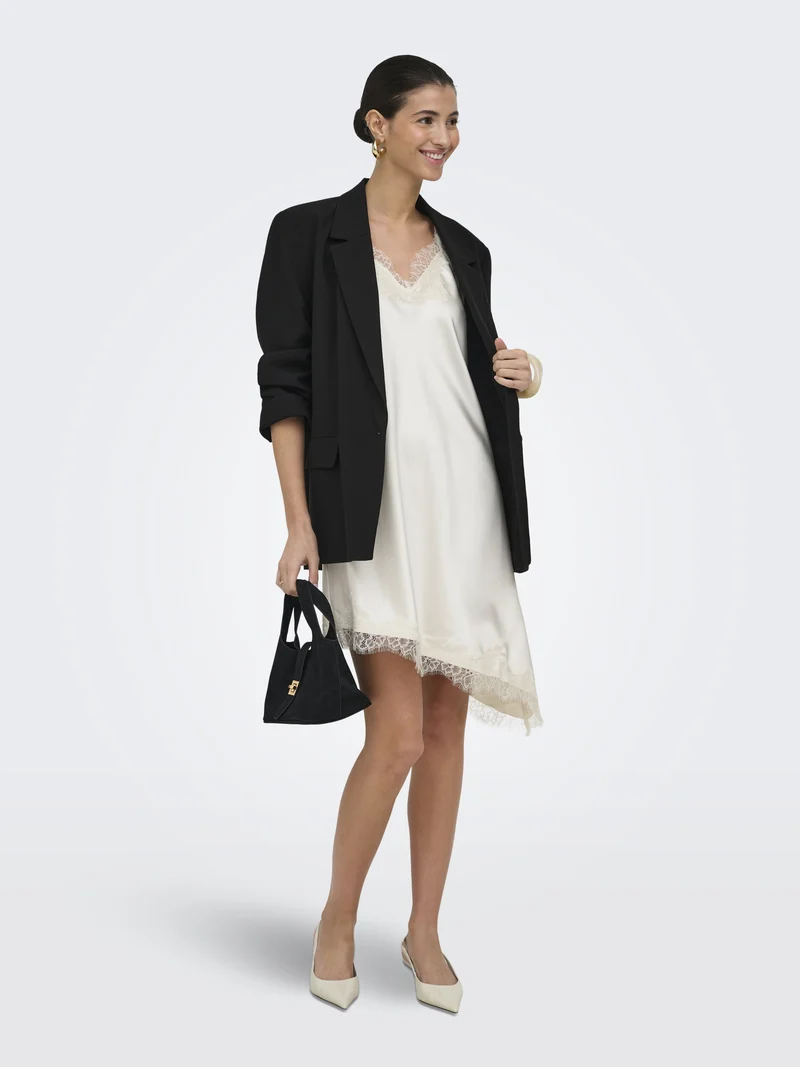 ONLBELLA STRAP SATIN LACE DRESS WVN, Cloud Dancer