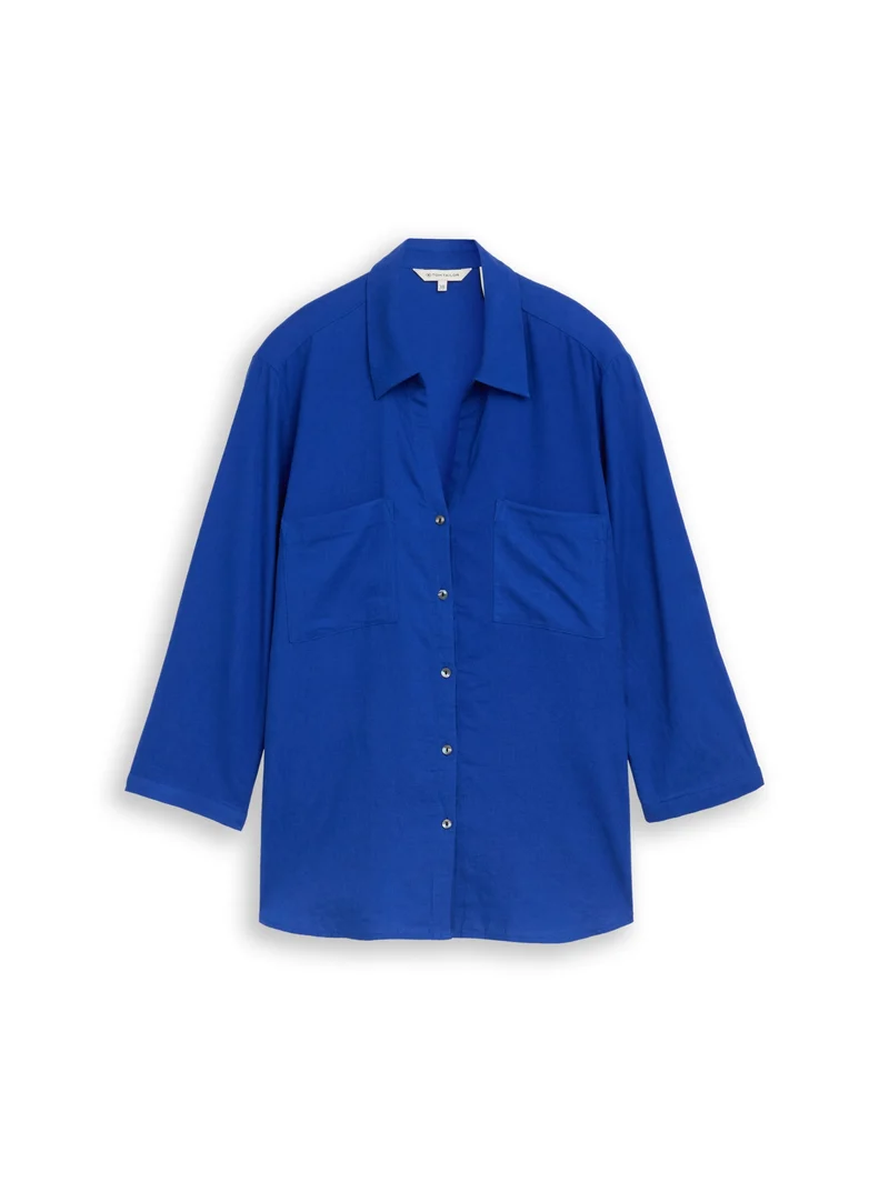 blouse shirt with linen, shiny royal blue