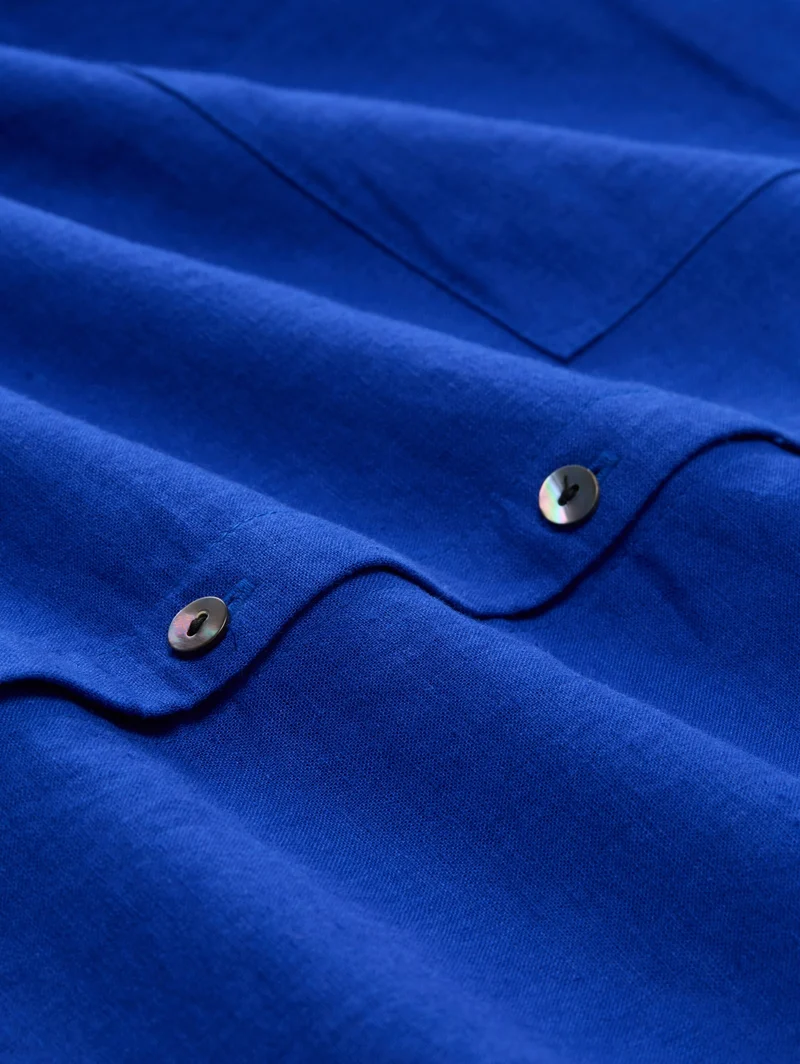 blouse shirt with linen, shiny royal blue