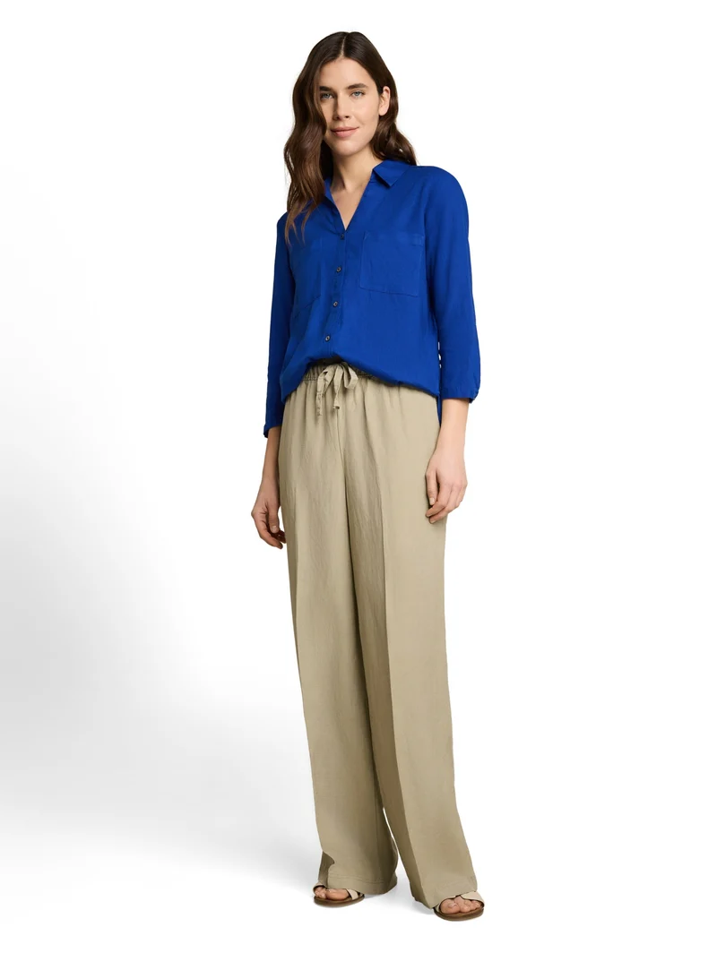 blouse shirt with linen, shiny royal blue
