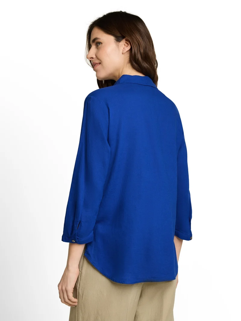blouse shirt with linen, shiny royal blue