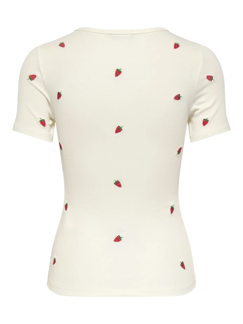 JDYLUCKY S/S O NECK EMB TOP JRS DIA, Cloud Dancer/STRAWBERRY EMB