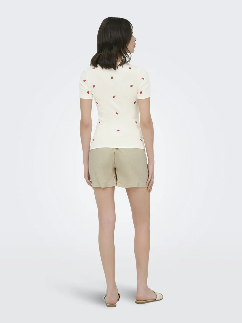 JDYLUCKY S/S O NECK EMB TOP JRS DIA, Cloud Dancer/STRAWBERRY EMB
