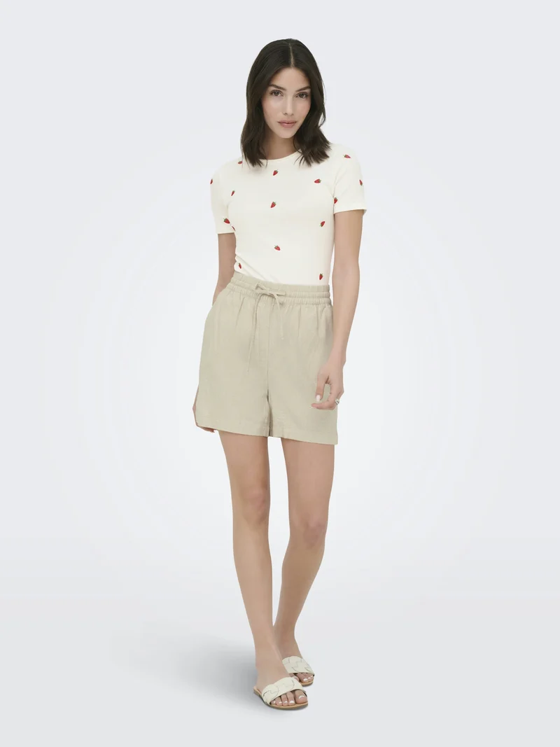 JDYLUCKY S/S O NECK EMB TOP JRS DIA, Cloud Dancer/STRAWBERRY EMB