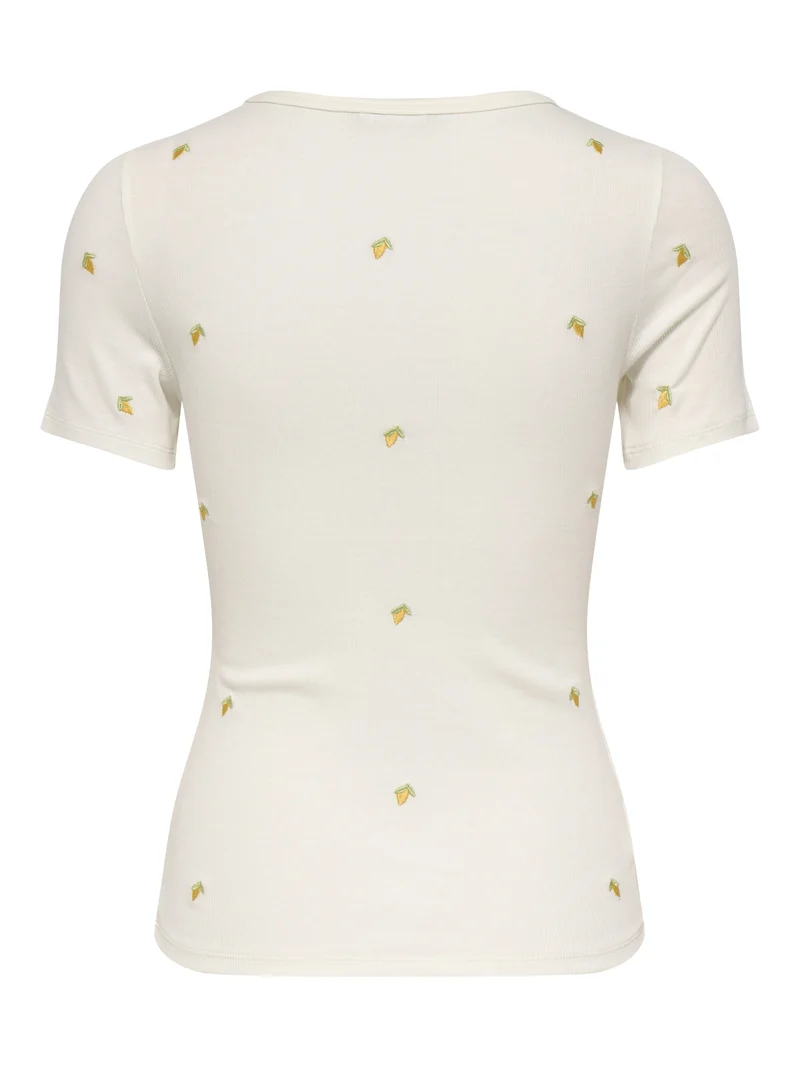 JDYLUCKY S/S O NECK EMB TOP JRS DIA, Cloud Dancer/LEMON EMB