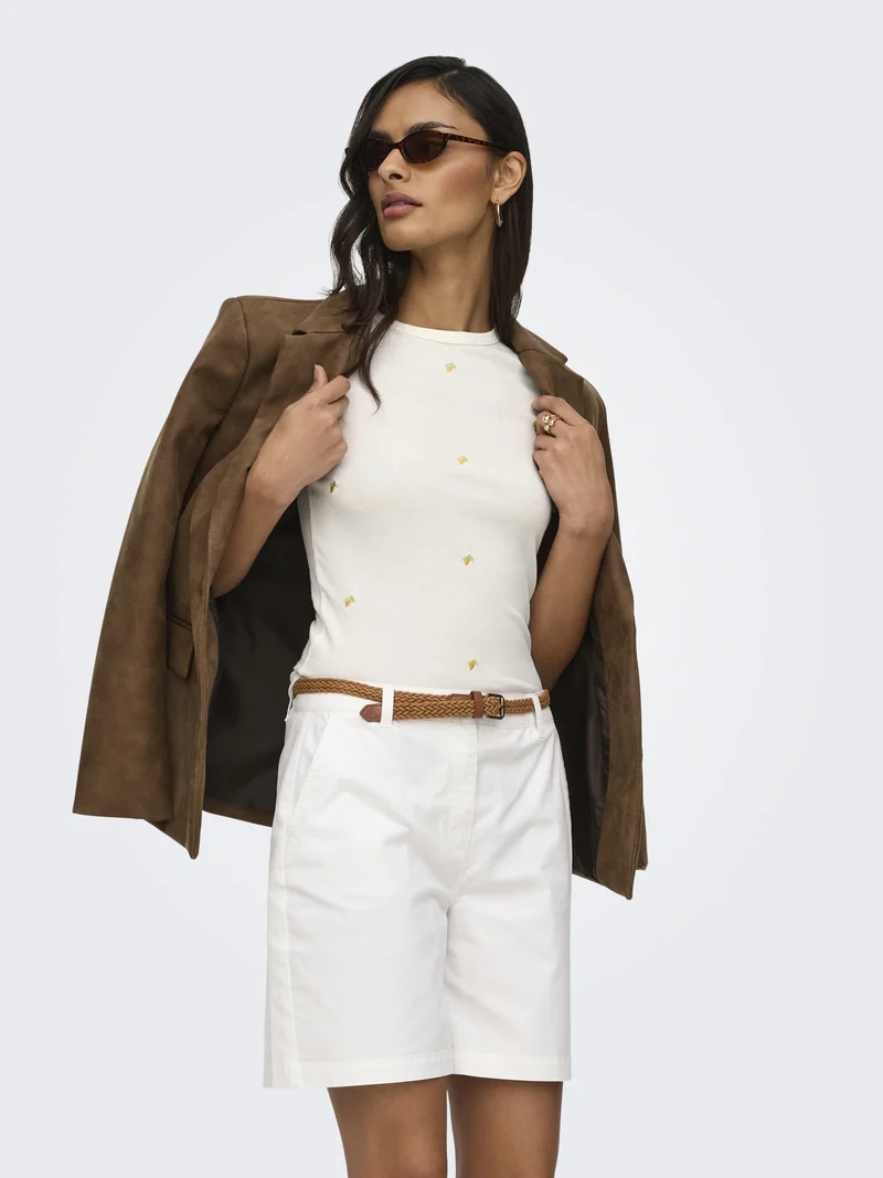 JDYLUCKY S/S O NECK EMB TOP JRS DIA, Cloud Dancer/LEMON EMB