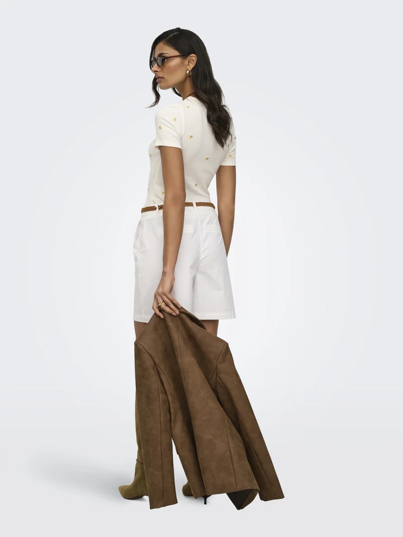 JDYLUCKY S/S O NECK EMB TOP JRS DIA, Cloud Dancer/LEMON EMB