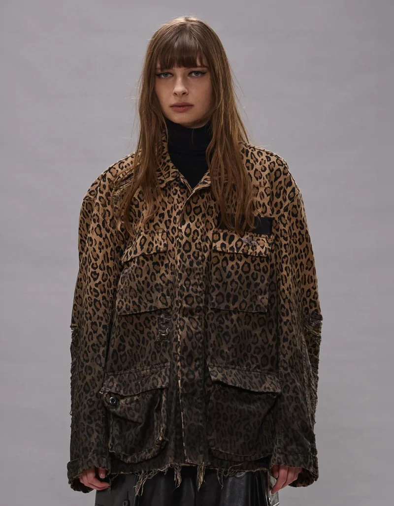 Destroyed-Look Leo-Print Jacke Shredded Leoparad Abu