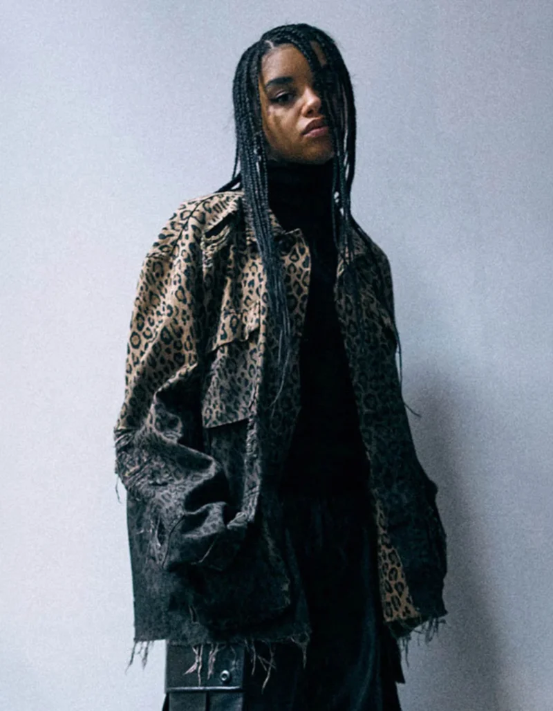 Destroyed-Look Leo-Print Jacke Shredded Leoparad Abu