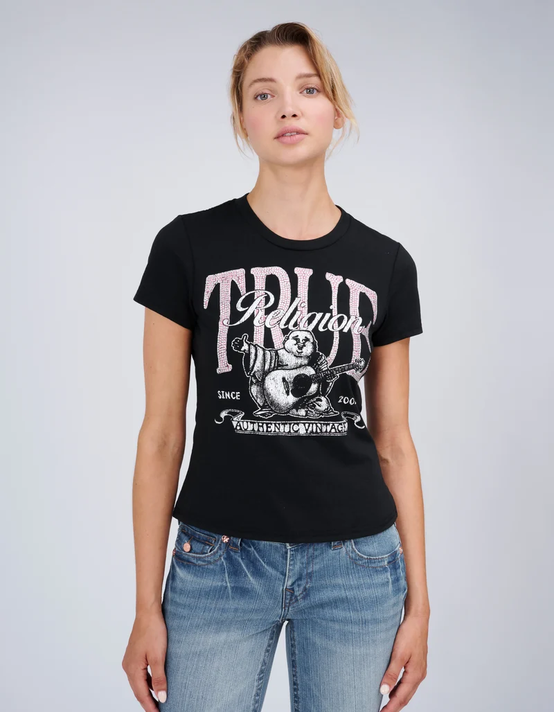 Bedrucktes T-Shirt Classic mit Strass-Verzierung