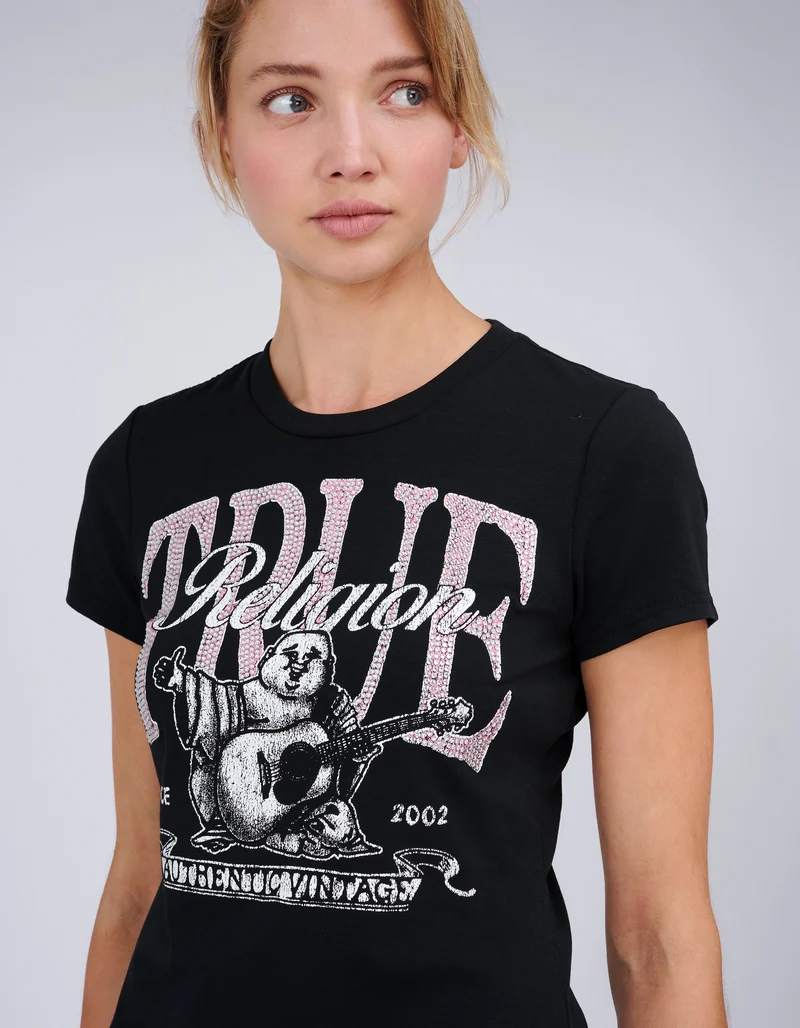 Bedrucktes T-Shirt Classic mit Strass-Verzierung