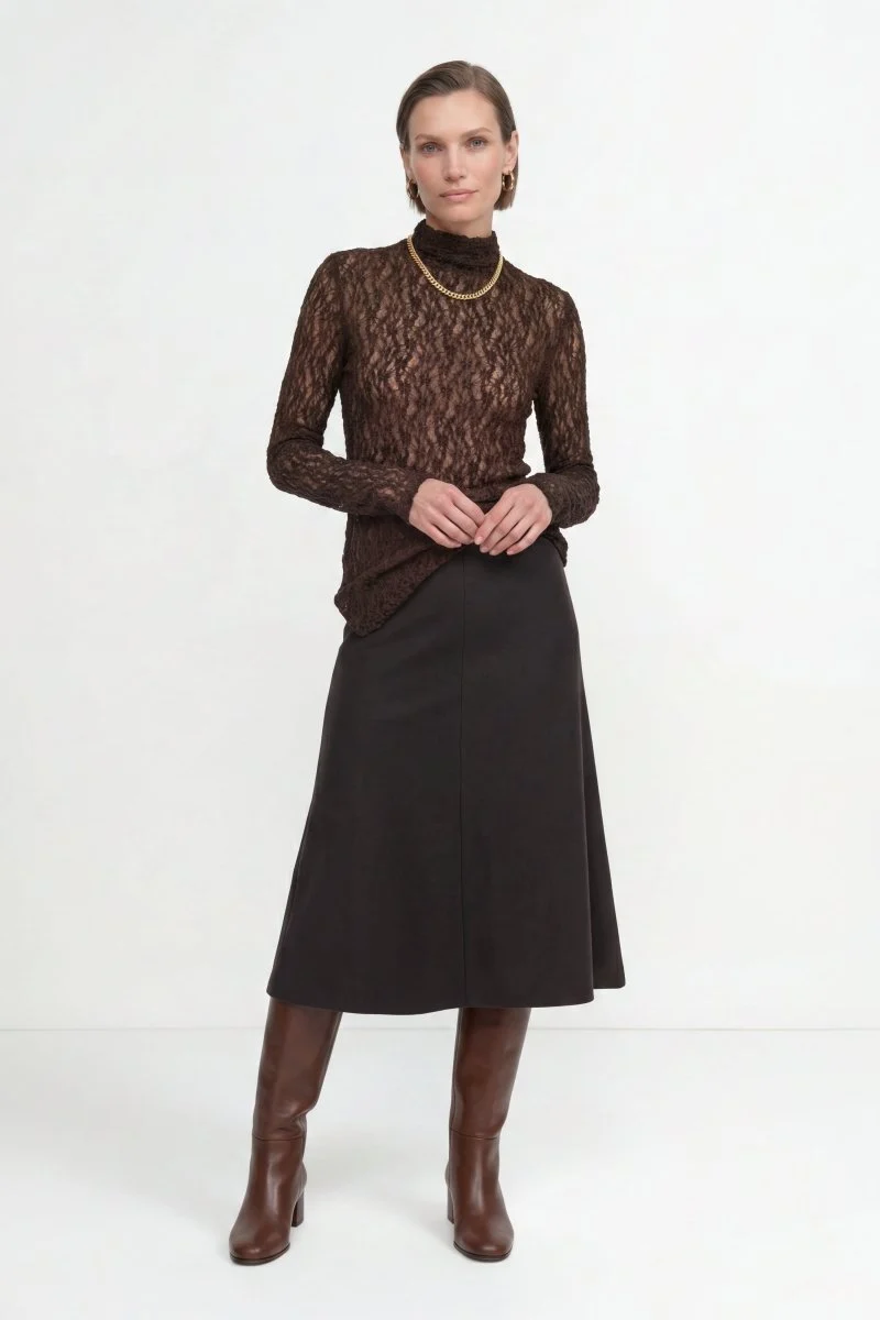 Rich & Royal Jersey Lace Turtleneck Longsleeve – chocolate torte