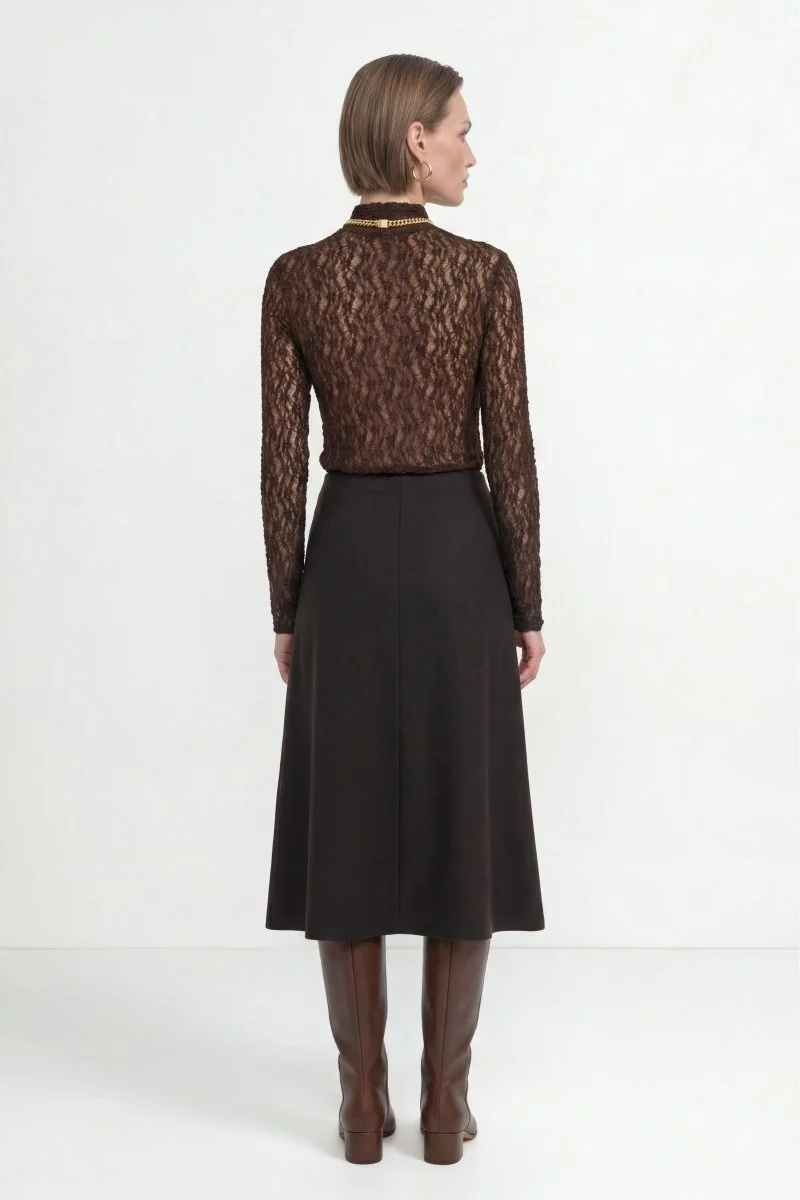 Rich & Royal Jersey Lace Turtleneck Longsleeve – chocolate torte