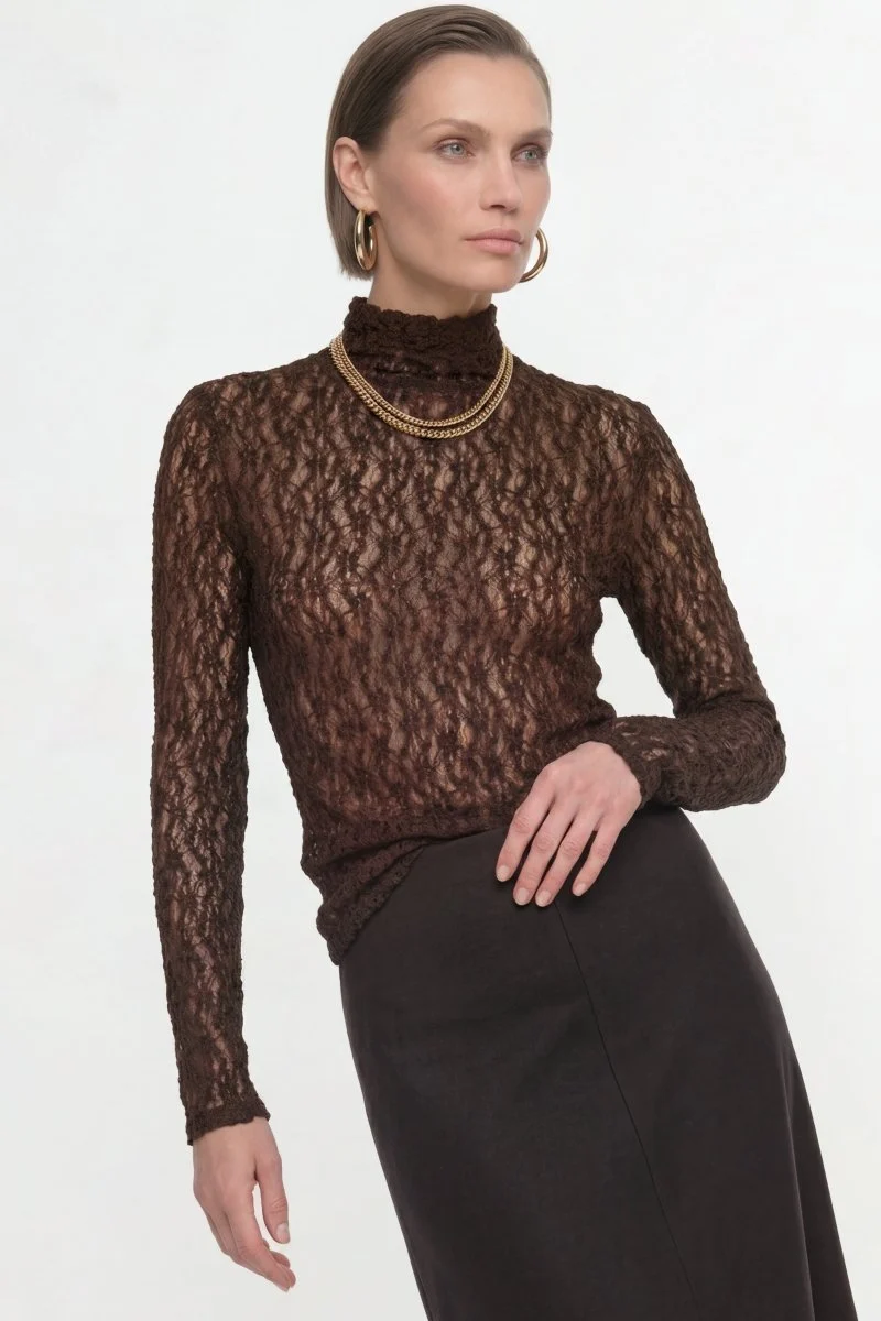 Rich & Royal Jersey Lace Turtleneck Longsleeve – chocolate torte