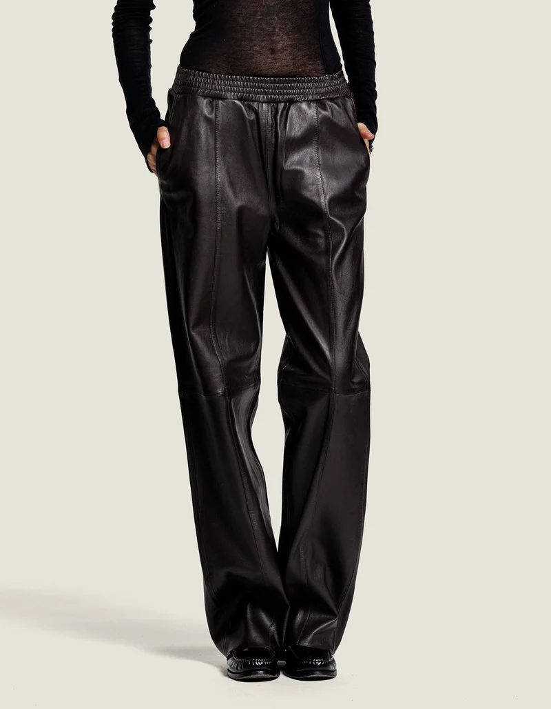 Barrel-Leg Lammleder-Hose Lucca mit elastischem Bund