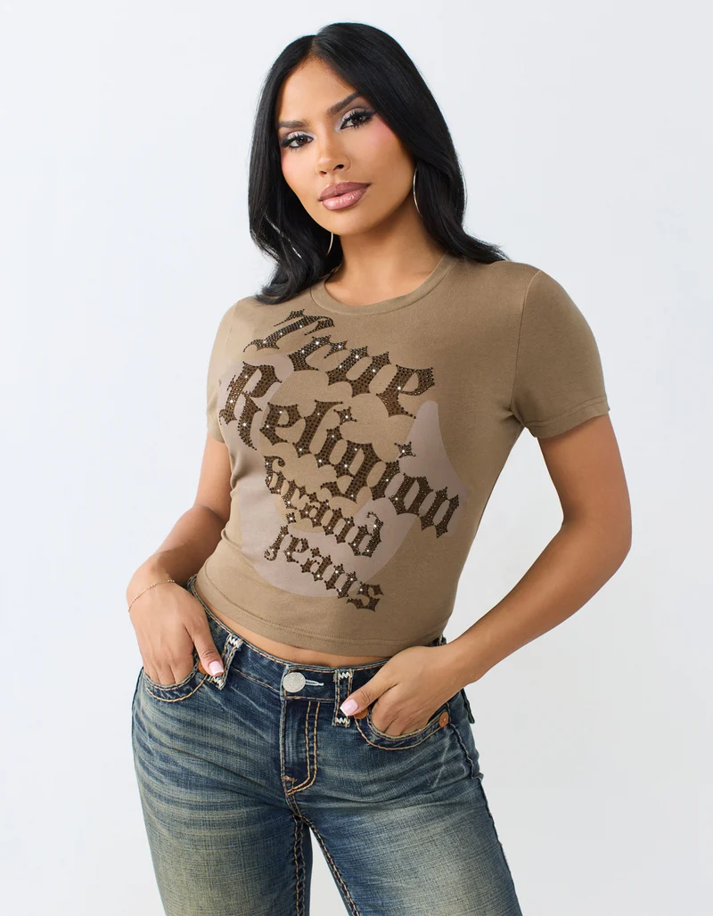 Cropped-T-Shirt Classic Baby mit Strass-Verzierung