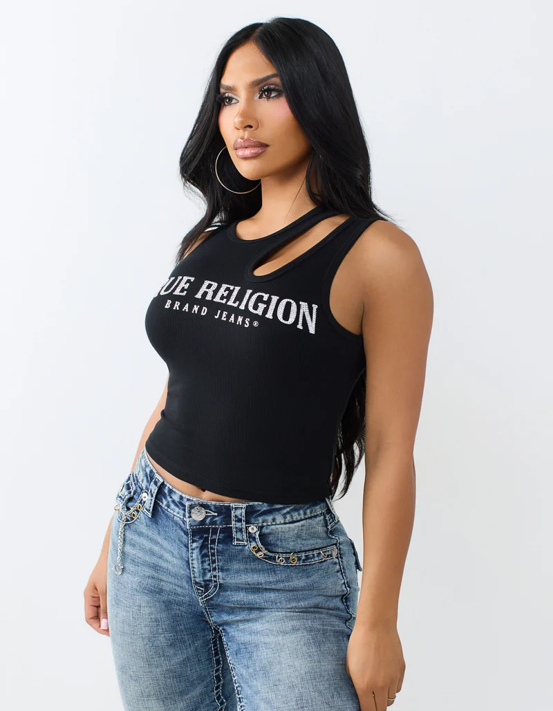 Top mit Strasssteinen und Cut-Out