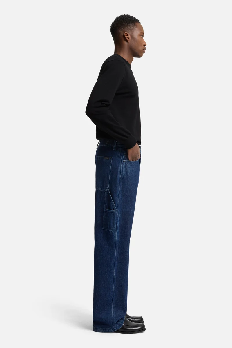 Utility Denim Wide Leg Pant in Carpenter Blue