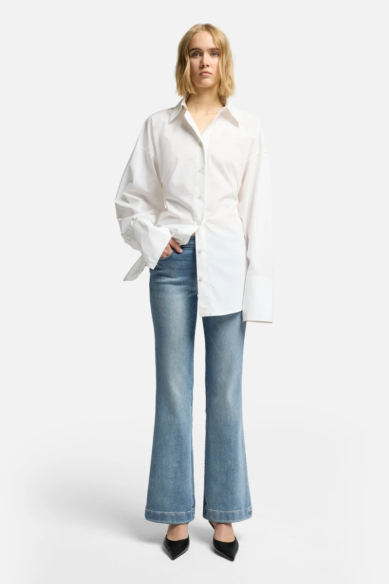 Open Back Poplin Shirt in White