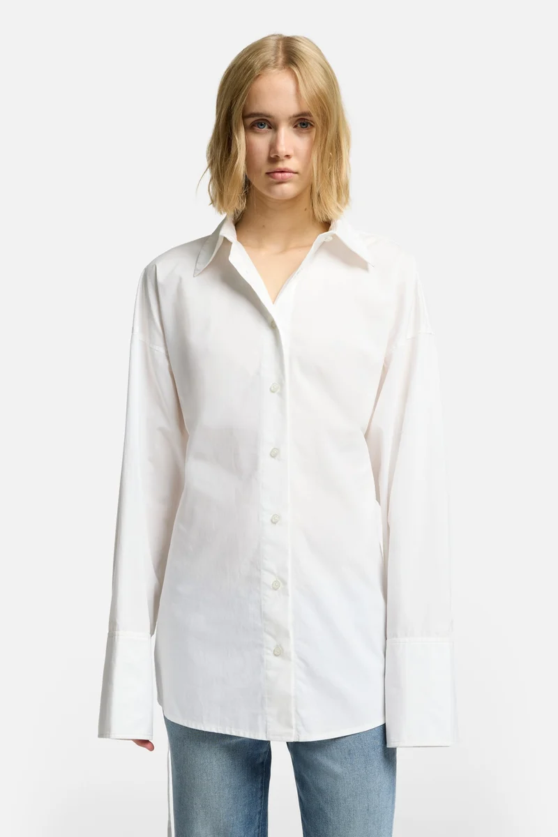 Open Back Poplin Shirt in White