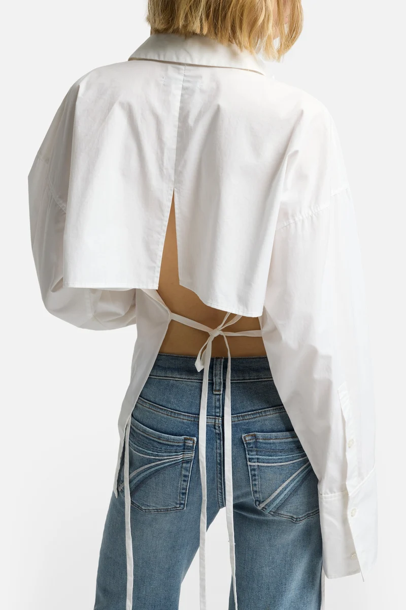 Open Back Poplin Shirt in White
