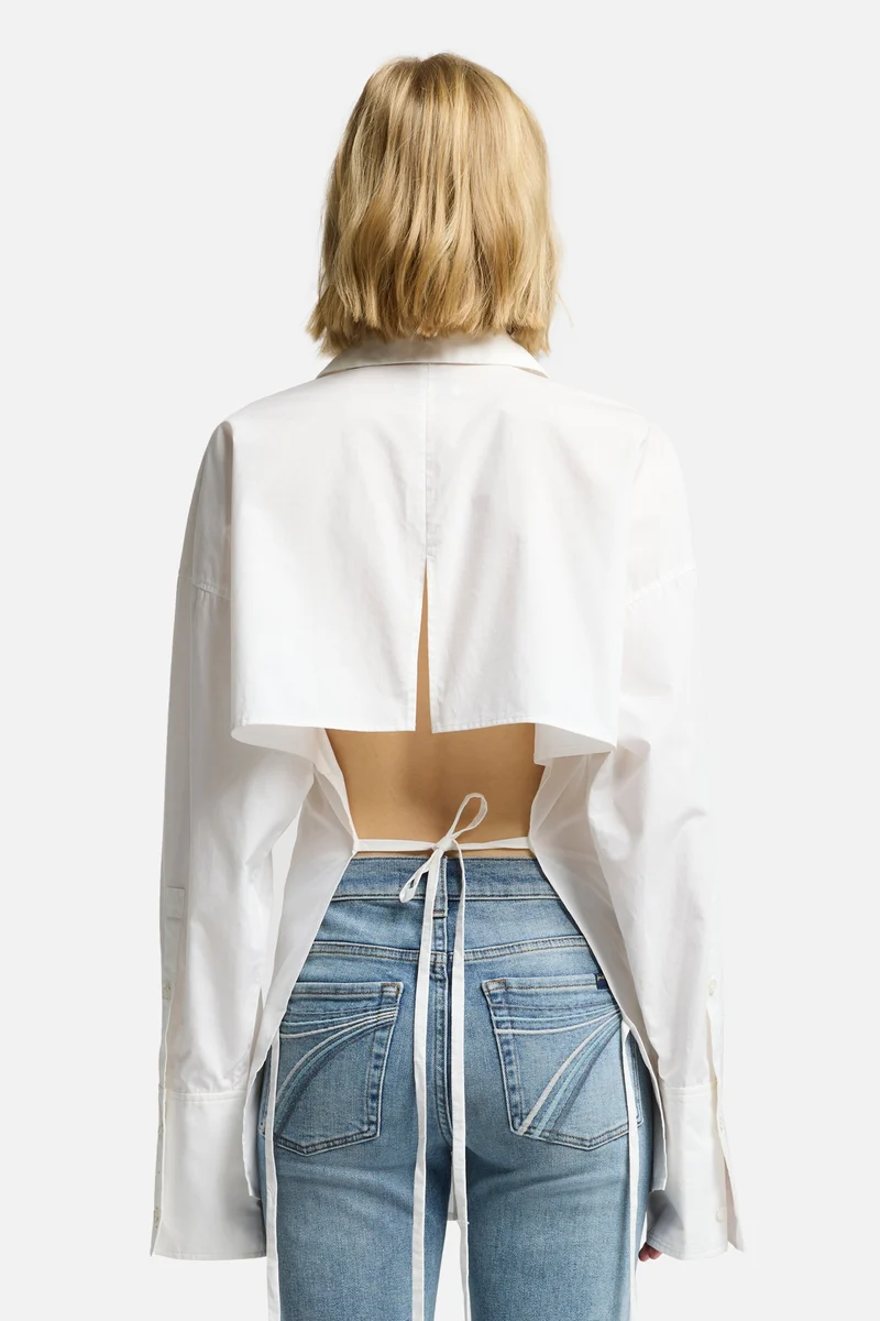 Open Back Poplin Shirt in White