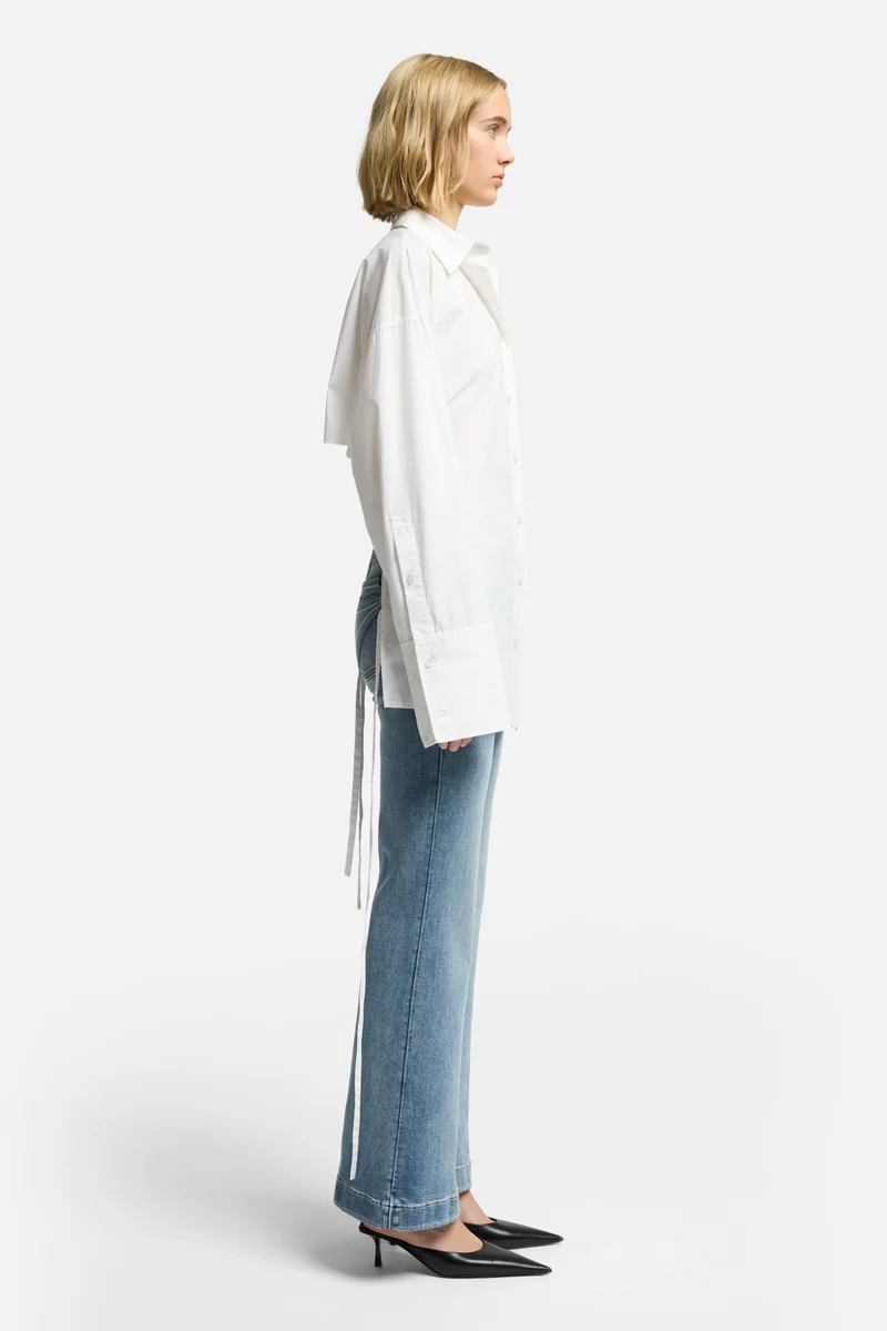 Open Back Poplin Shirt in White