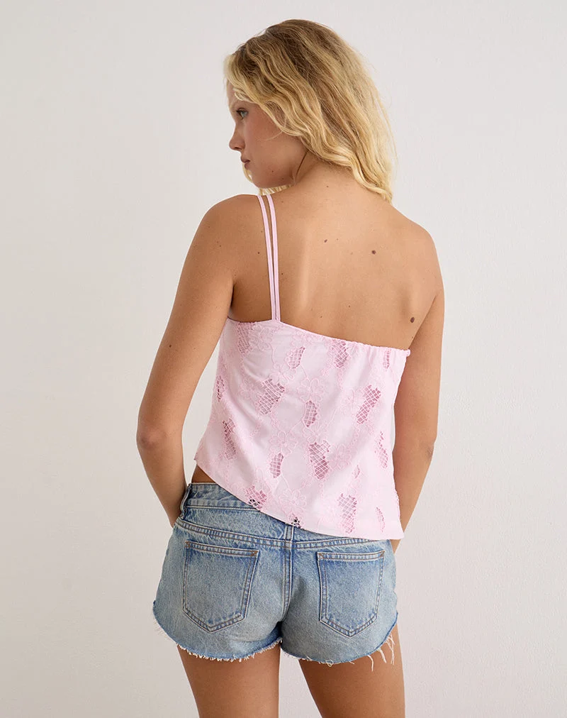 Beline-Träger-Top in Broderie, Babyrosa