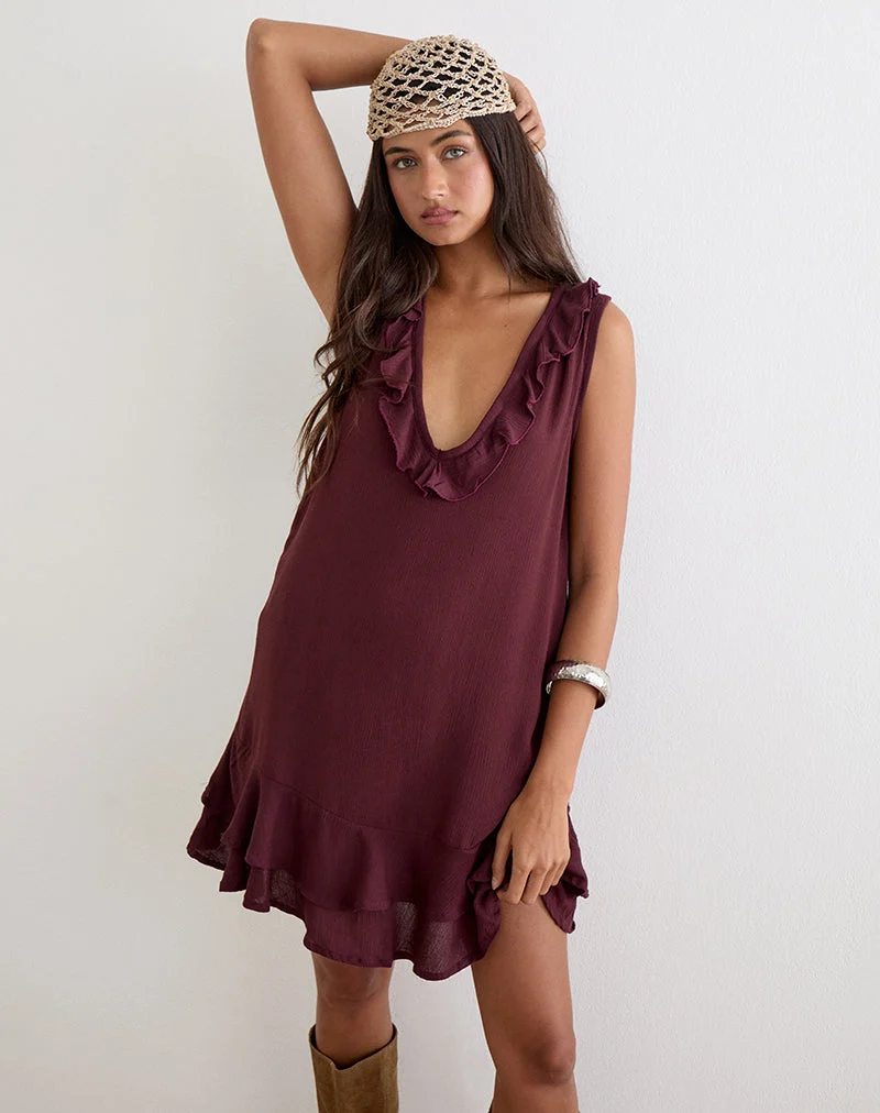 Swade Plunge-Minikleid in Crinkle Plum