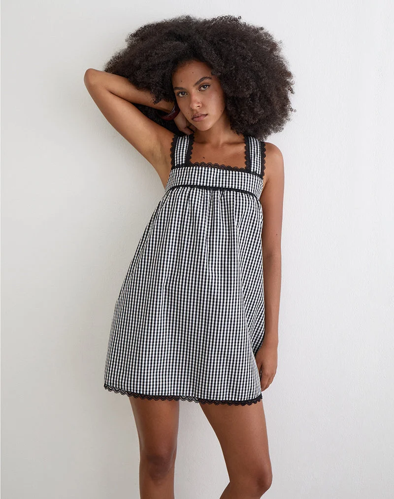 Sandat Smock Minikleid in Mini-Gingham-Grau