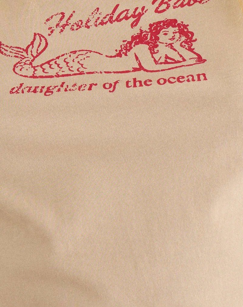 Parman-Oberteil in Beige mit rotem Rand und Meerjungfrauen-Motiv