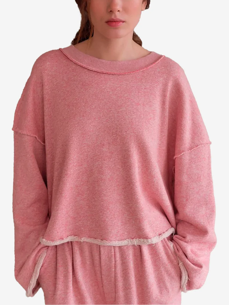 Felpa rosa con bordi grezzi