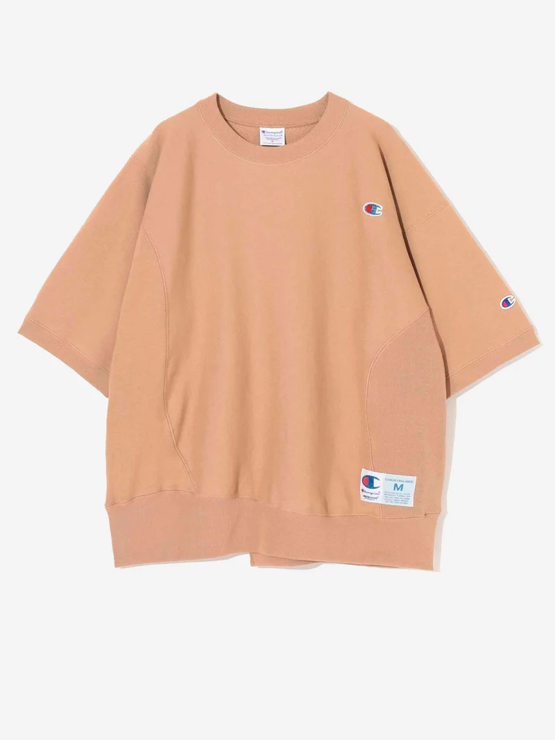 T-shirt beige con logo ricamato x Champion