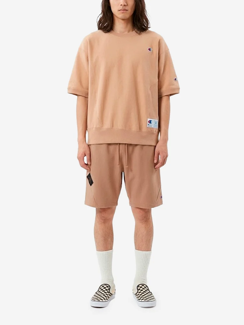 T-shirt beige con logo ricamato x Champion
