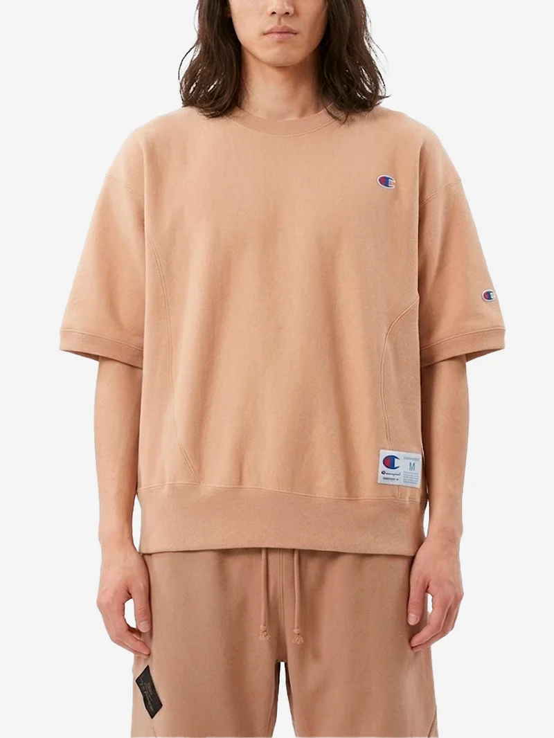 T-shirt beige con logo ricamato x Champion