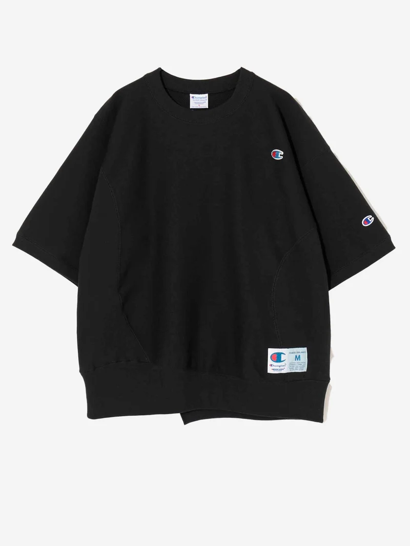 T-shirt nera con logo ricamato x Champion