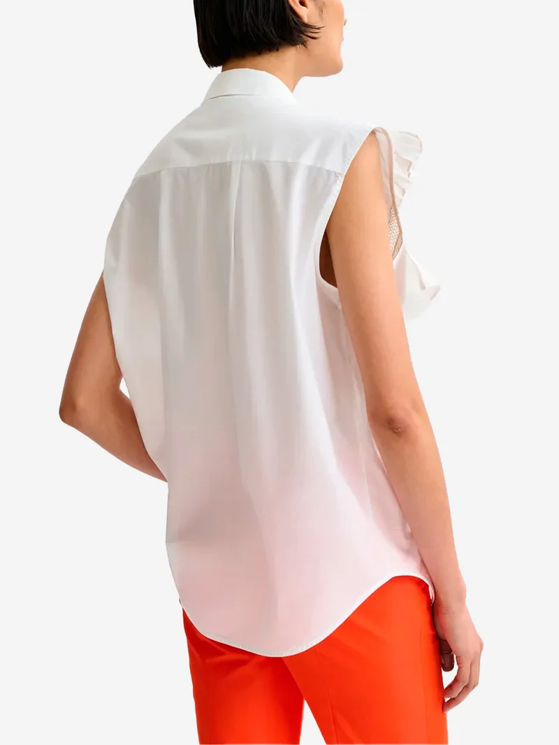 Camicia senza maniche in cotone bianca con decorazioni a volant