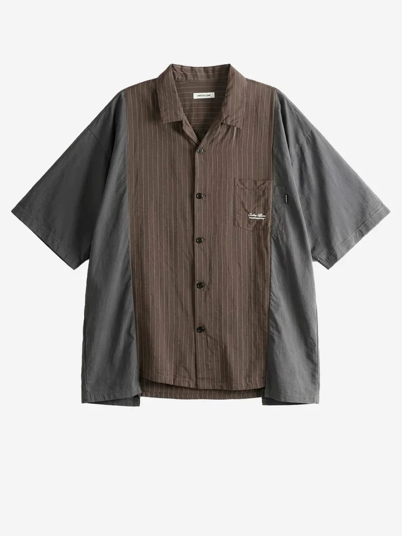 Camicia a manica corta in cupro con taschino e grafica