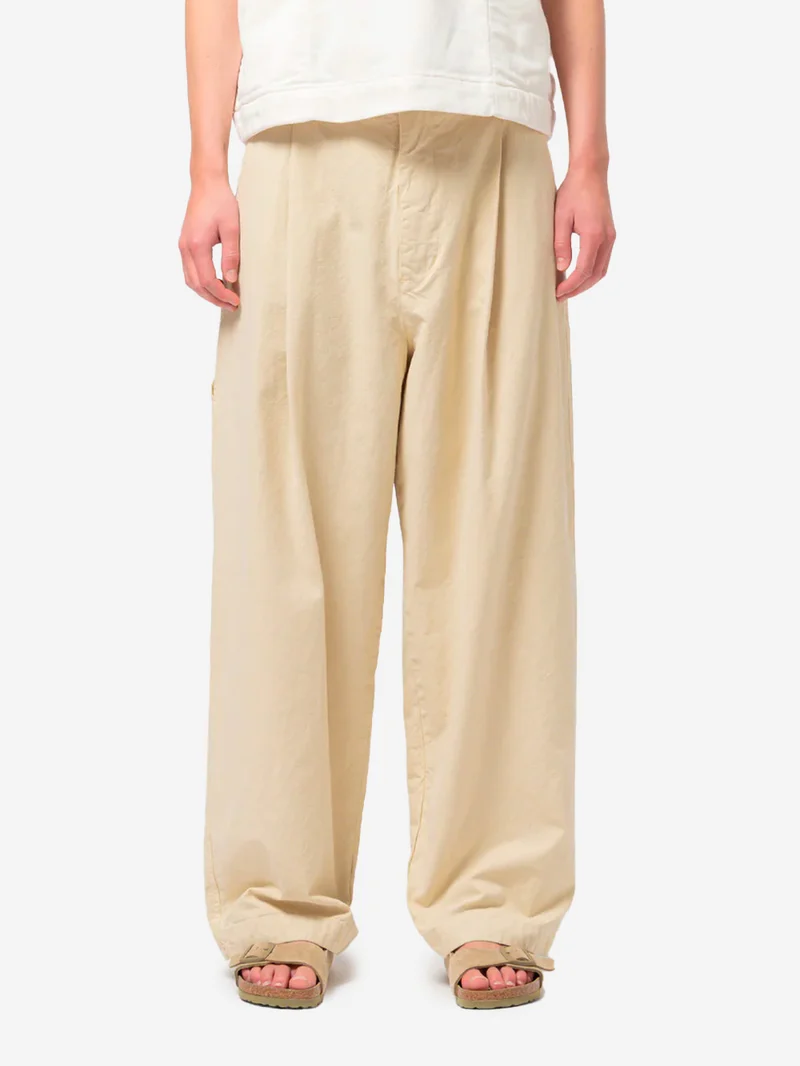 Pantaloni beige a gamba larga 'British Worker' in misto lino